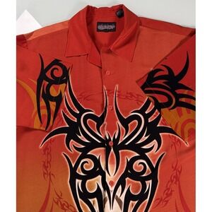 Sapphire Lounge Mens XL Orange w/ Graphic Tribal Print Button Up Shirt
